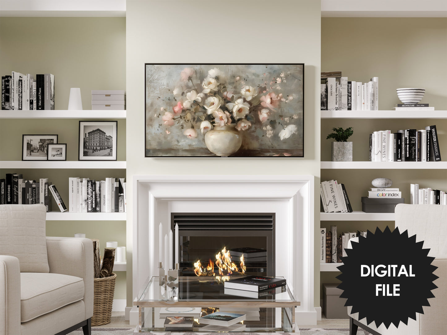 Frame TV Art, Wild Flowers In Vase Vintage Fine Art, Soft Colors Still Life Painting, 3840x2160 px JPEG Instant Download