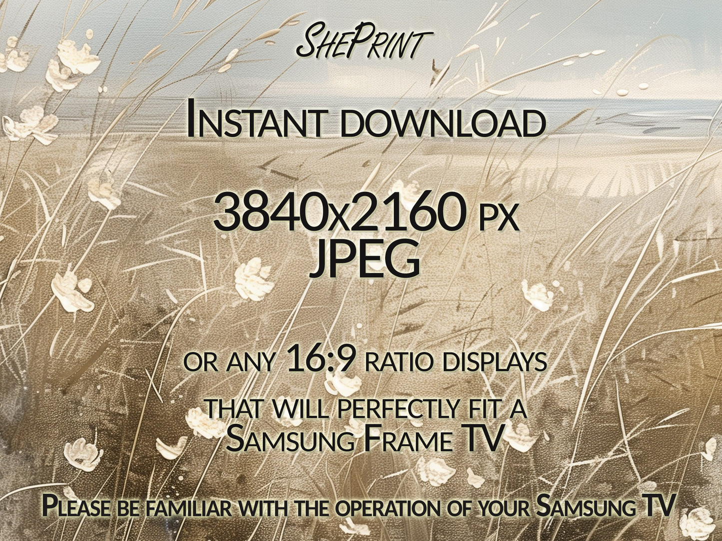 Wildflowers By The Shore Landscape Frame TV Art close up view