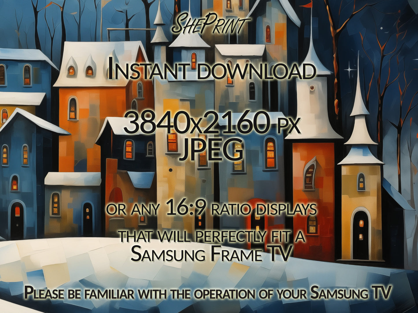 Winter Samsung Frame TV Art | Winter Night Abstract Painting | Digital TV Art | Instant Download