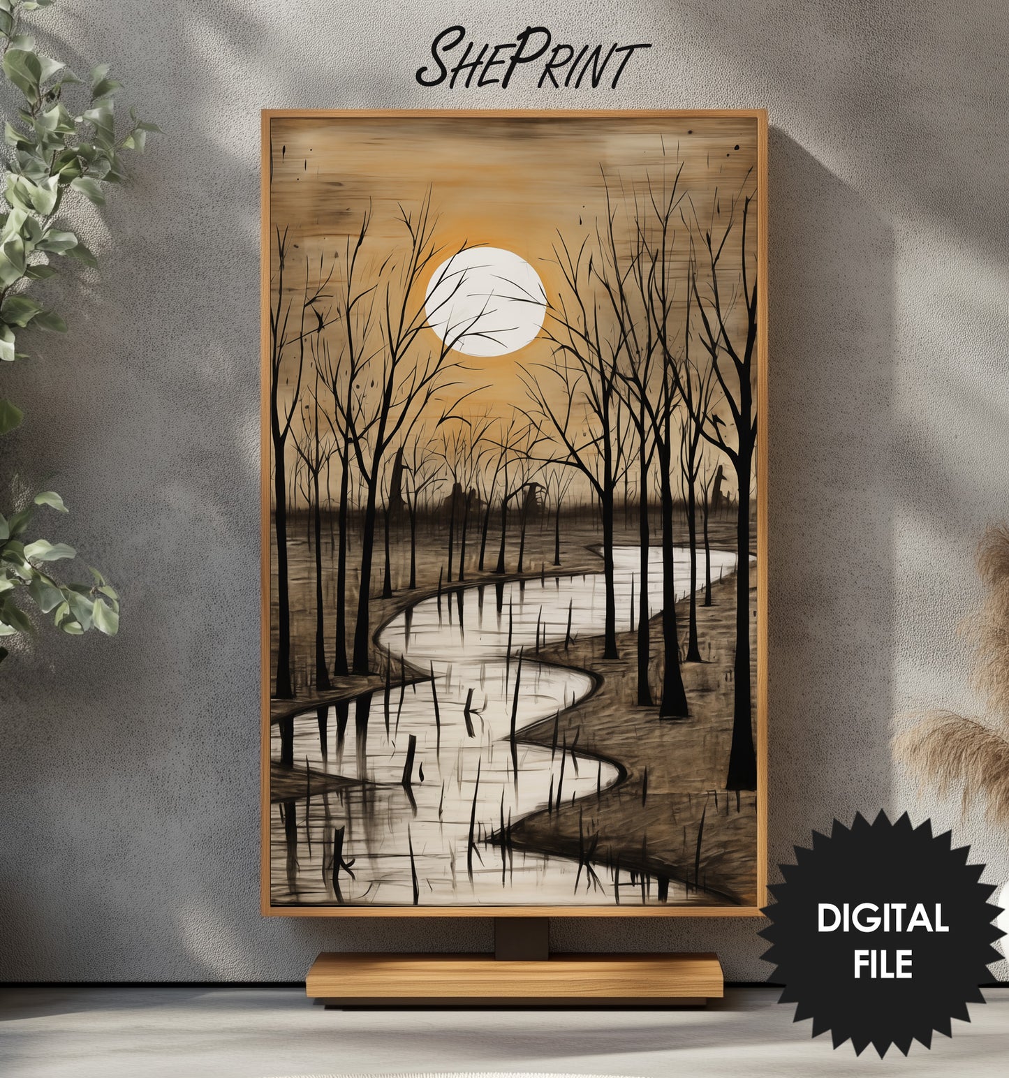 Winter Sunset Vertical TV Art preview on tv stand