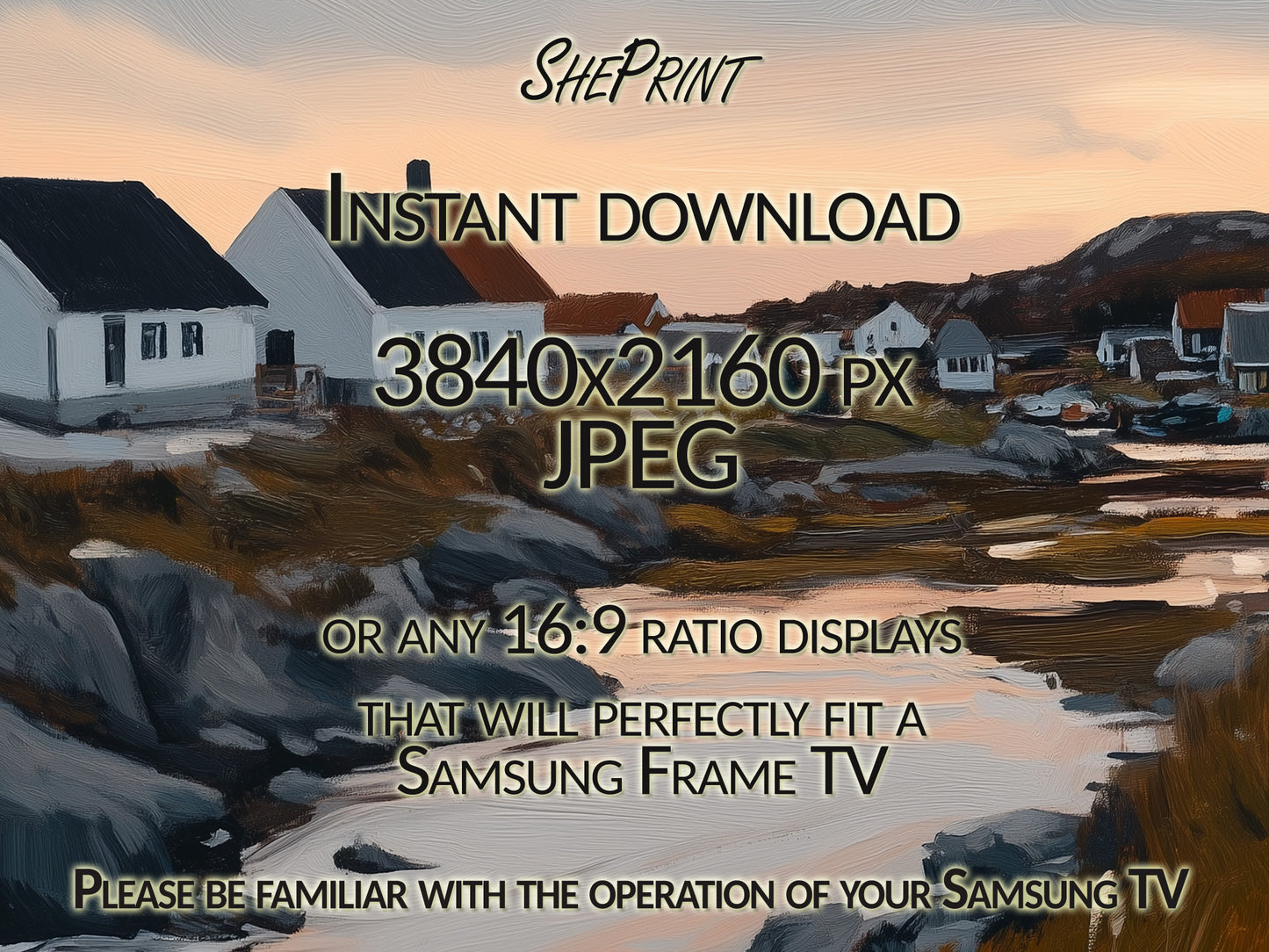 Winter Village Frame TV Art close up look