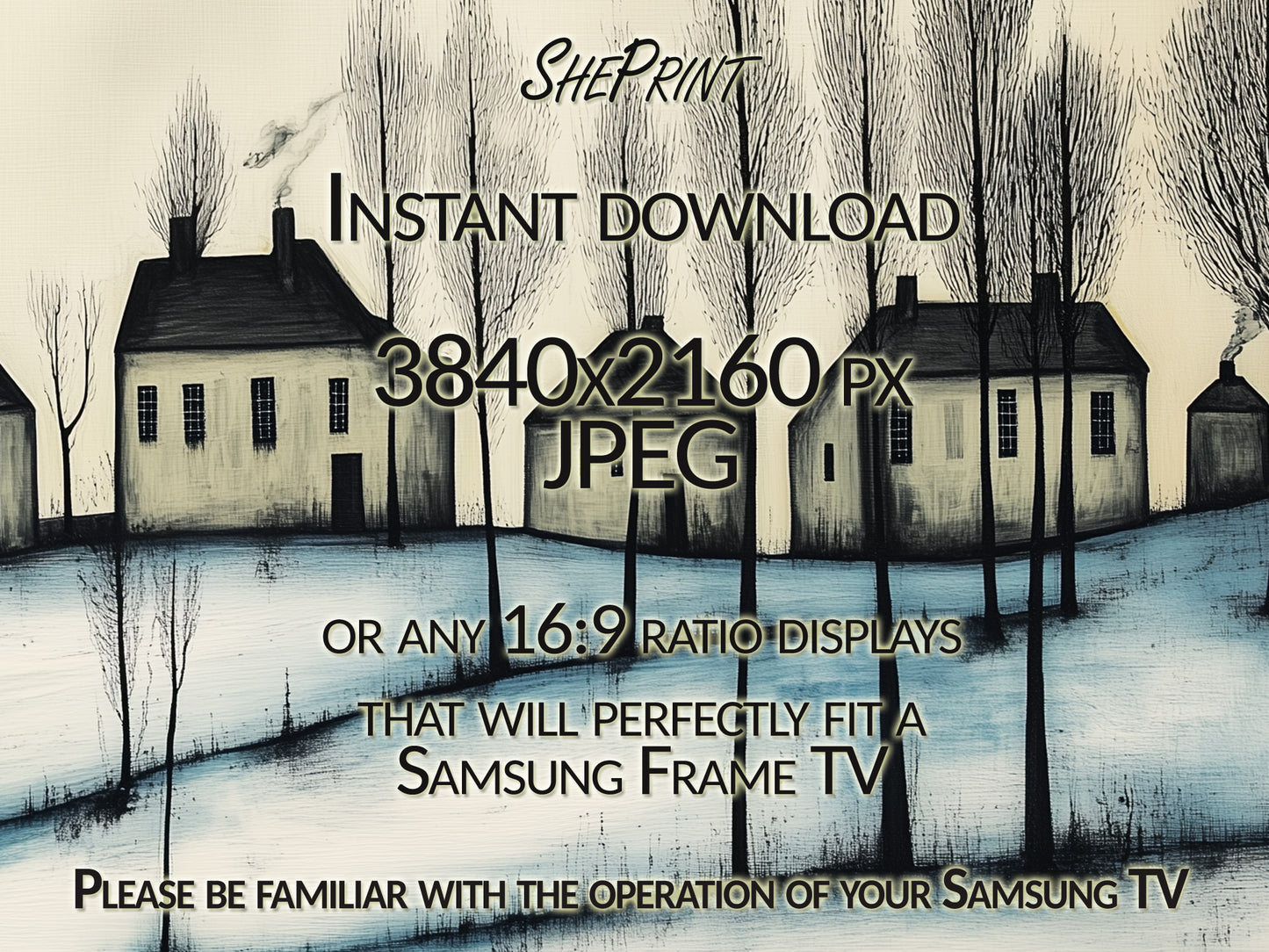 Wintry Serenity Winter Scene Frame TV Art close up view