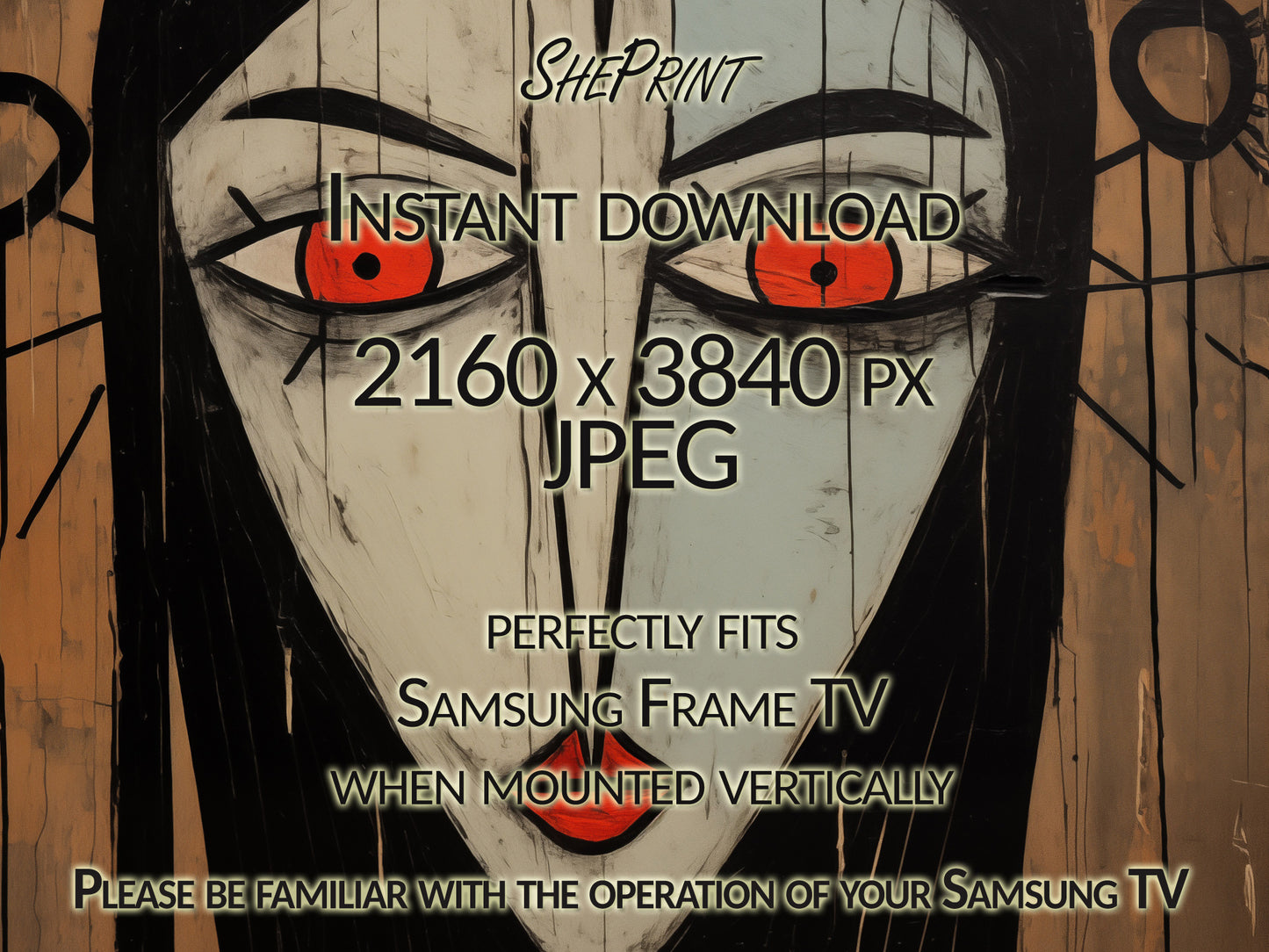 Vertical Frame TV Art, Woman Passion Abstract Art close up view