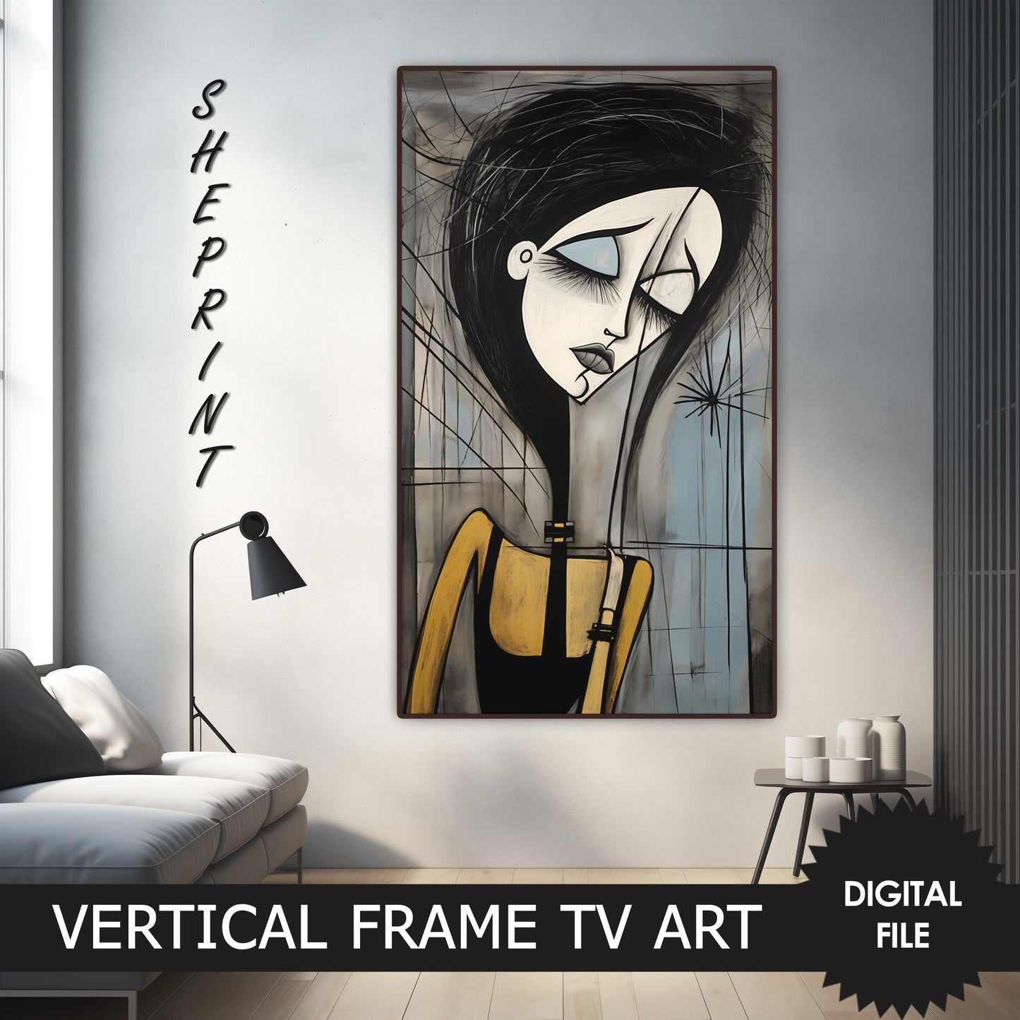 Vertical Frame TV Art, Woman's Bad Day Abstract Art