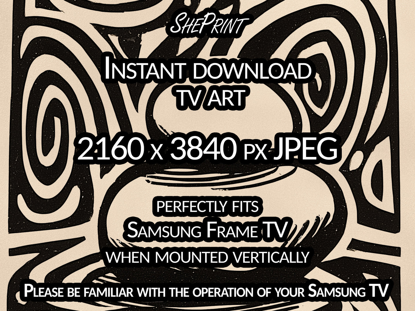 Zen Rocks Linocut Vertical TV Art, 2160x3840px JPEG, Instant Digital Download close up look