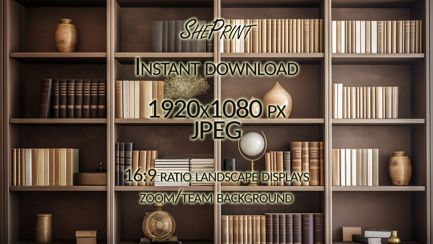 Home Office Zoom Background, Classic Wooden Bookcase, Clear and Blur full image preview