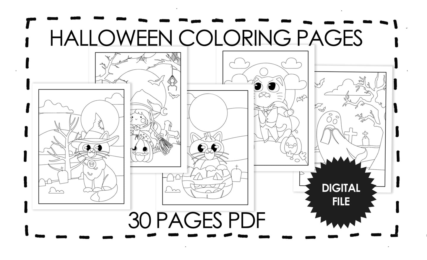 Halloween Coloring Pages For Kids Age 4-8 years 30 Pages