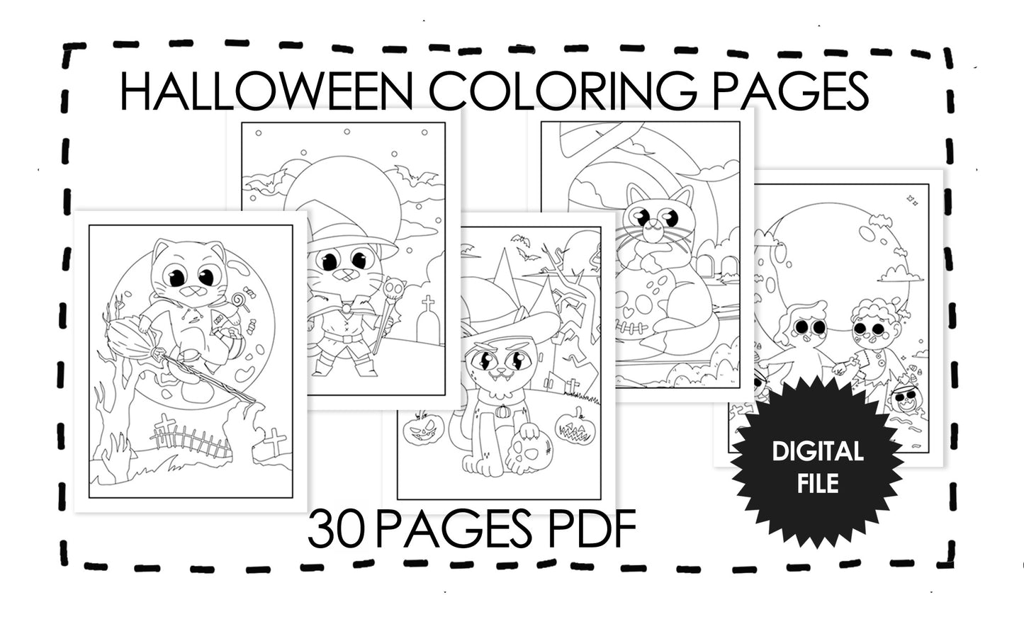 Halloween Coloring Pages For Kids Age 4-8 years 30 Pages, Spooky Season Coloring, Digital Printable Coloring Pages, Instant Download 1 PDF