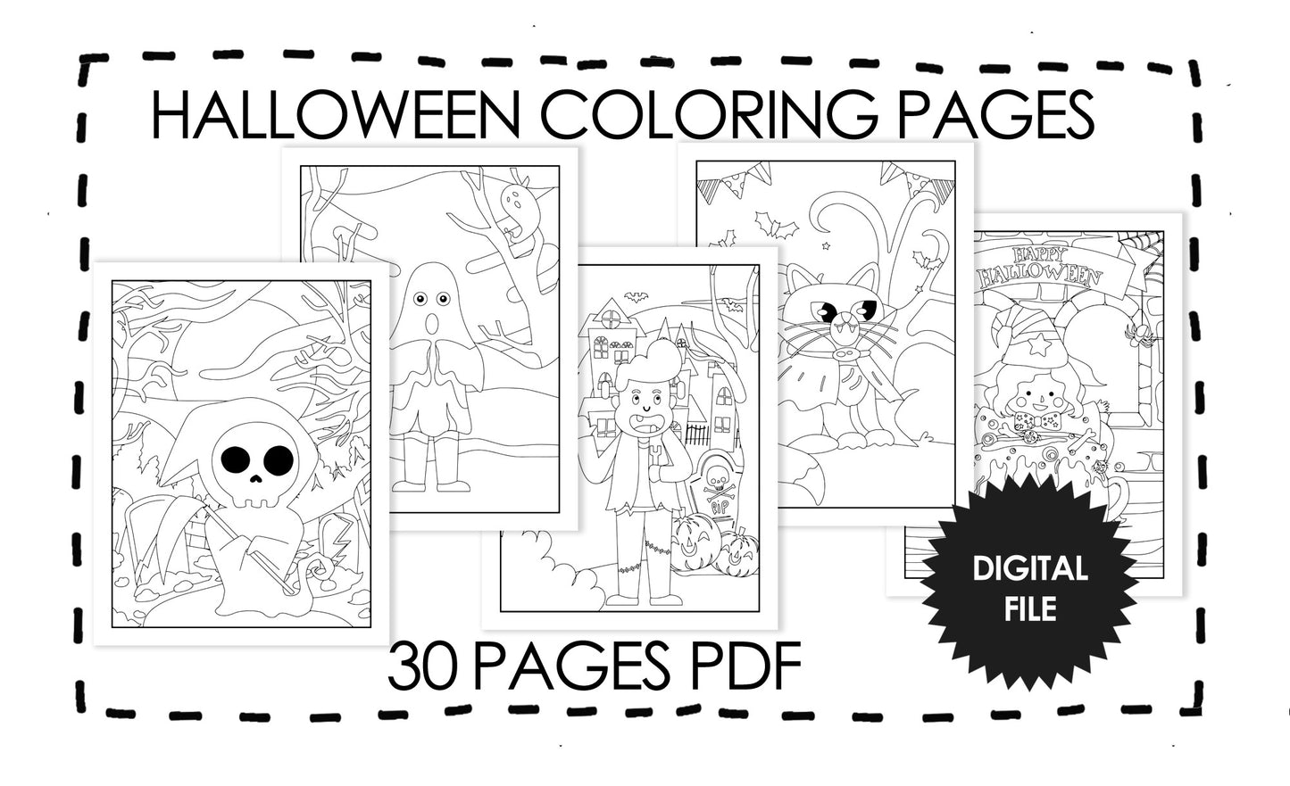 Halloween Coloring Pages For Kids Age 4-8 years 30 Pages, Spooky Season Coloring, Digital Printable Coloring Pages, Instant Download 1 PDF