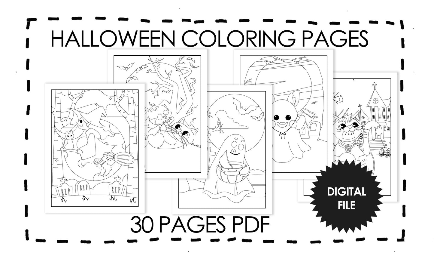 Halloween Coloring Pages For Kids Age 4-8 years 30 Pages, Spooky Season Coloring, Digital Printable Coloring Pages, Instant Download 1 PDF
