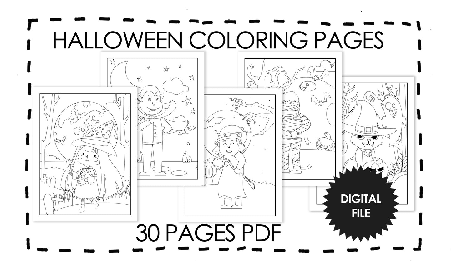 Halloween Coloring Pages For Kids Age 4-8 years 30 Pages, Spooky Season Coloring, Digital Printable Coloring Pages, Instant Download 1 PDF