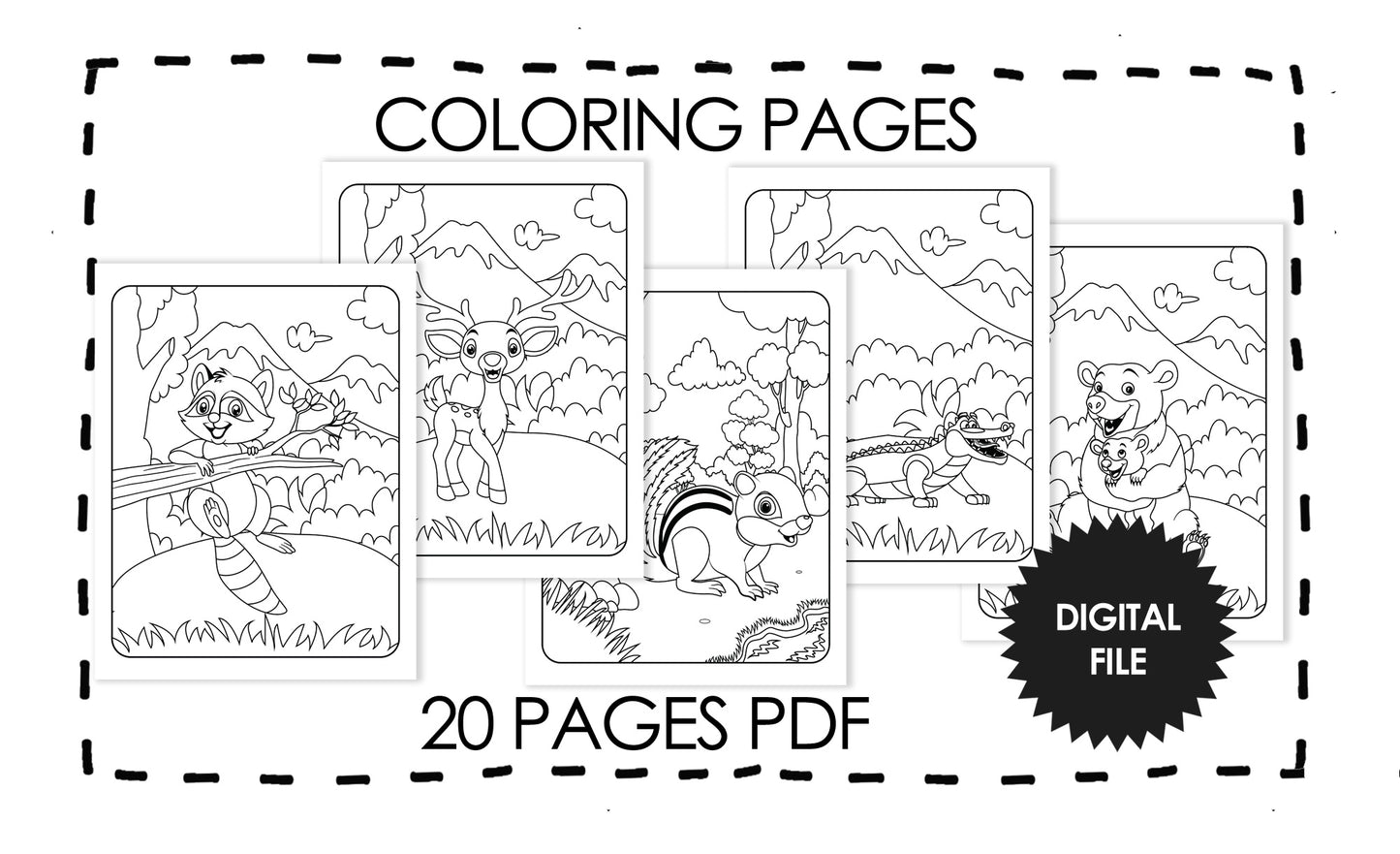 Wild Animals Coloring Pages, 20 Printable Coloring Pages for Kids, Instant Download 1 PDF, Print At Home, Get Your Coloring Pages in Seconds