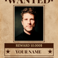 Simple Personalized Wanted Poster, With Your Photo, Name and Crime, Ready in 1-2 Days, Print Up To 24x36inch, For Horizontal or Vertical Photo