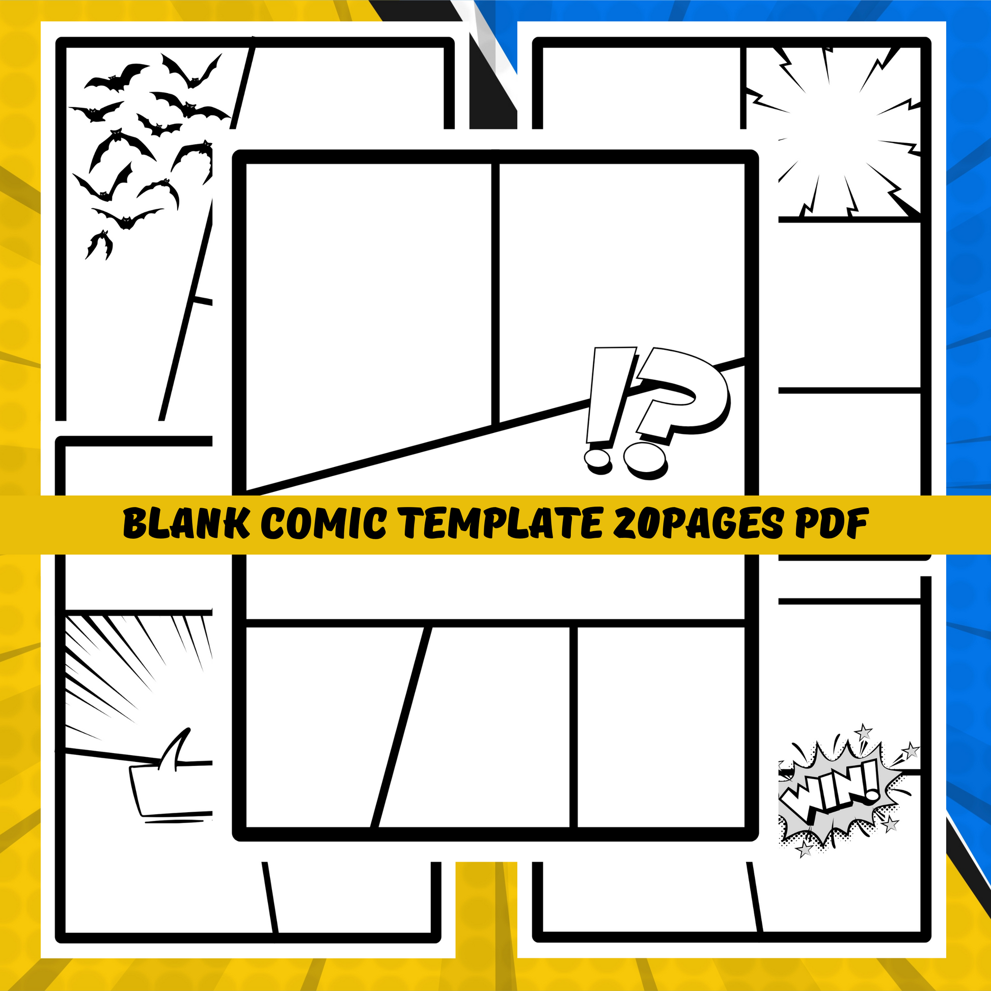 Blank Comic Template For Kids 20 Pages PDF Letter Size, Instant Download 