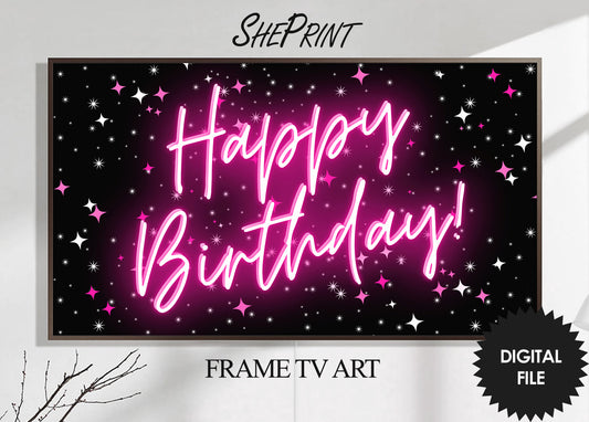 Birthday Frame TV Art, Happy Birthday Neon Pink, Birthday TV Art For Girls preview on Samsung Frame TV