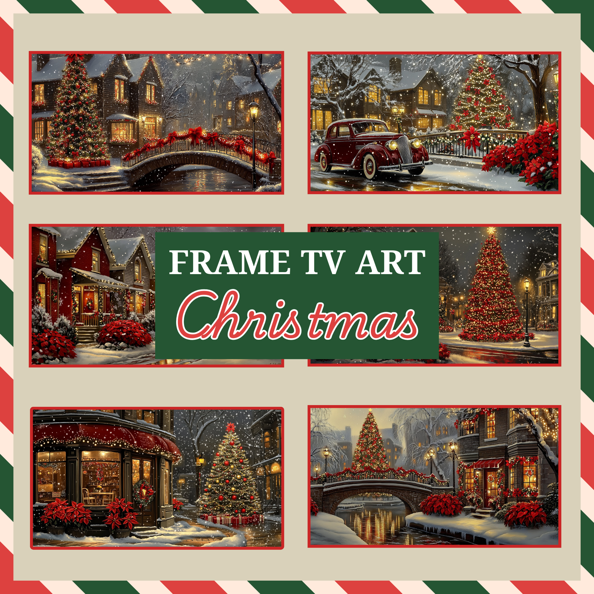 Vintage Christmas Frame TV Art, 10 Images Collage