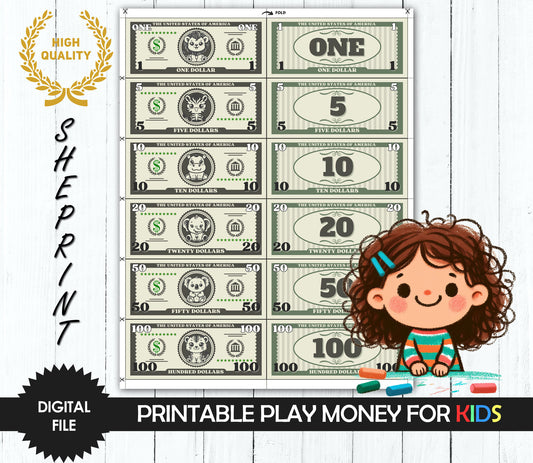 Kids Play Money, Pretend Cash, Printable Dollars For Kids, Classroom Money preview