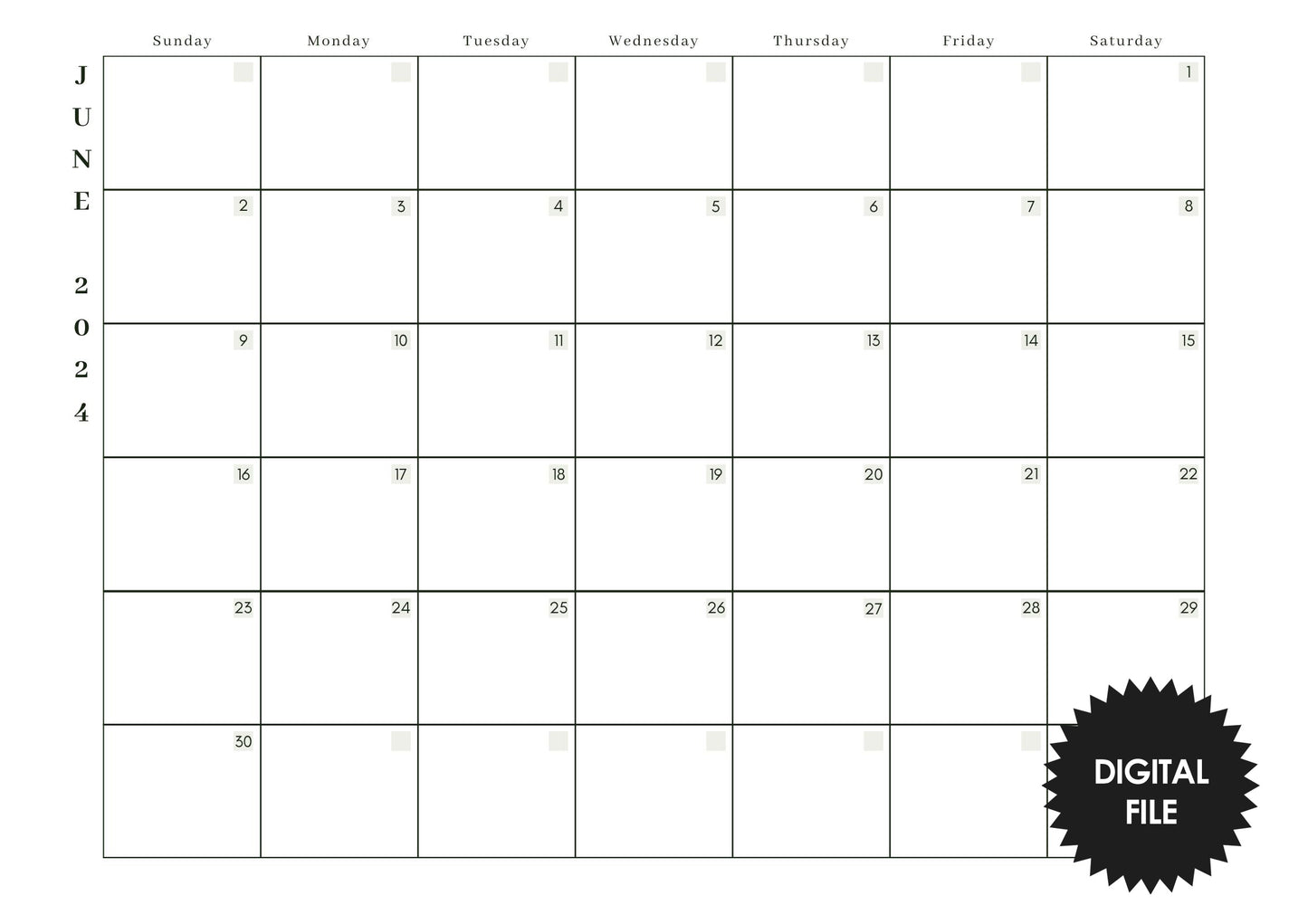 Printable Monthly Planner, From June-December 2024, Print A4 or A2 Poster Size June example preview