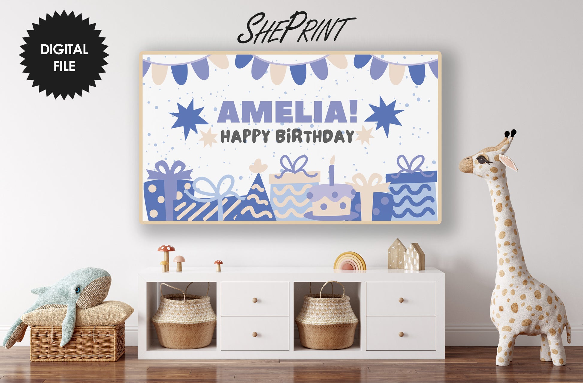 Personalized Birthday Samsung Frame TV Art For Kids preview in kids room