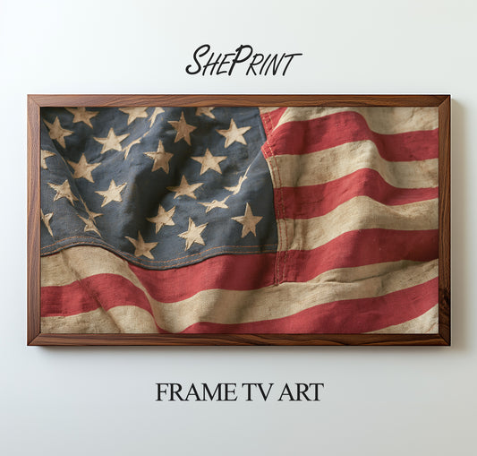 Vintage American Flag Frame TV Art | Patriotic Banner for Samsung Frame TV | Rustic USA Decor | Americana Digital Art | Instant Download