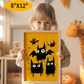Halloween Wall Art Prints For Kids, Cute Black Cat and Bats, Rough Black Yellow Drawing, Instant Download JPG, Print up to 8"x12"in/20x30cm