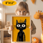 Halloween Wall Art Prints For Kids, Cute Black Cat and Bats, Rough Black Yellow Drawing, Instant Download JPG, Print up to 8"x12"in/20x30cm