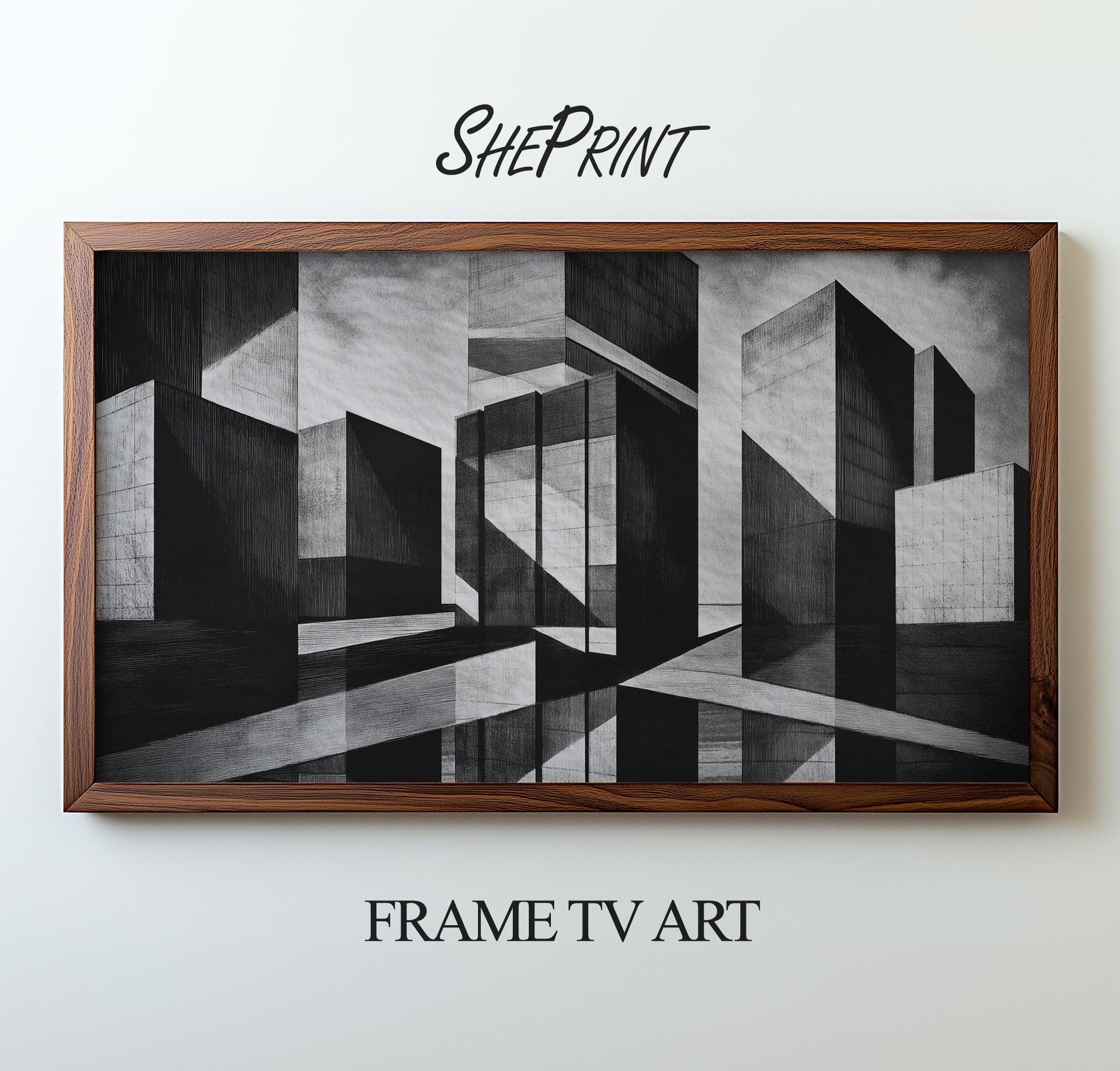 Samsung Frame TV Art, Abstract Town, Black and White TV Art preview