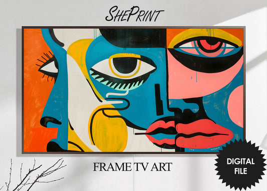 Frame TV Art, Faces Abstract Expressionism, Vibrant Bold Colors preview on Samsung frame Tv