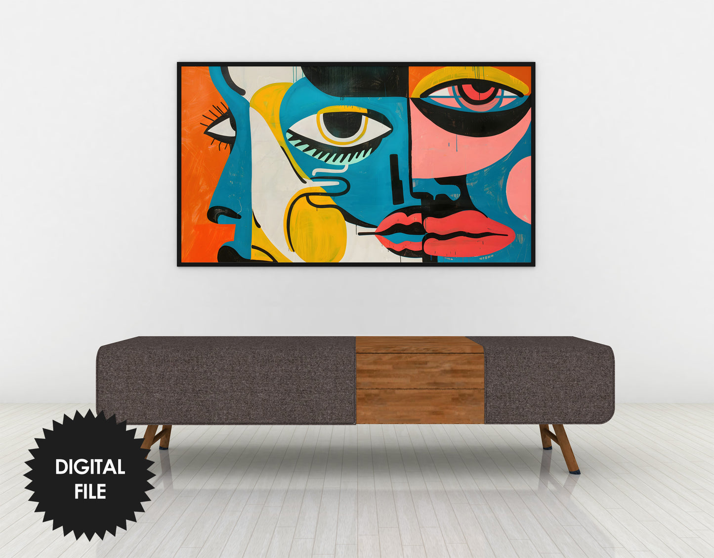 Frame TV Art, Faces Abstract Expressionism, Vibrant Bold Colors preview in modern ambience