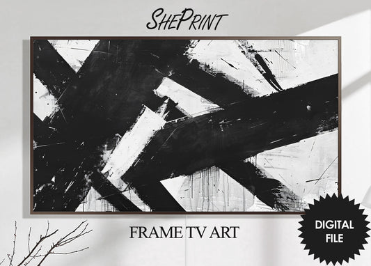 Frame TV Black and White Abstract Art, Brush Strokes Oil Painting preview on Samsung Frame TV 