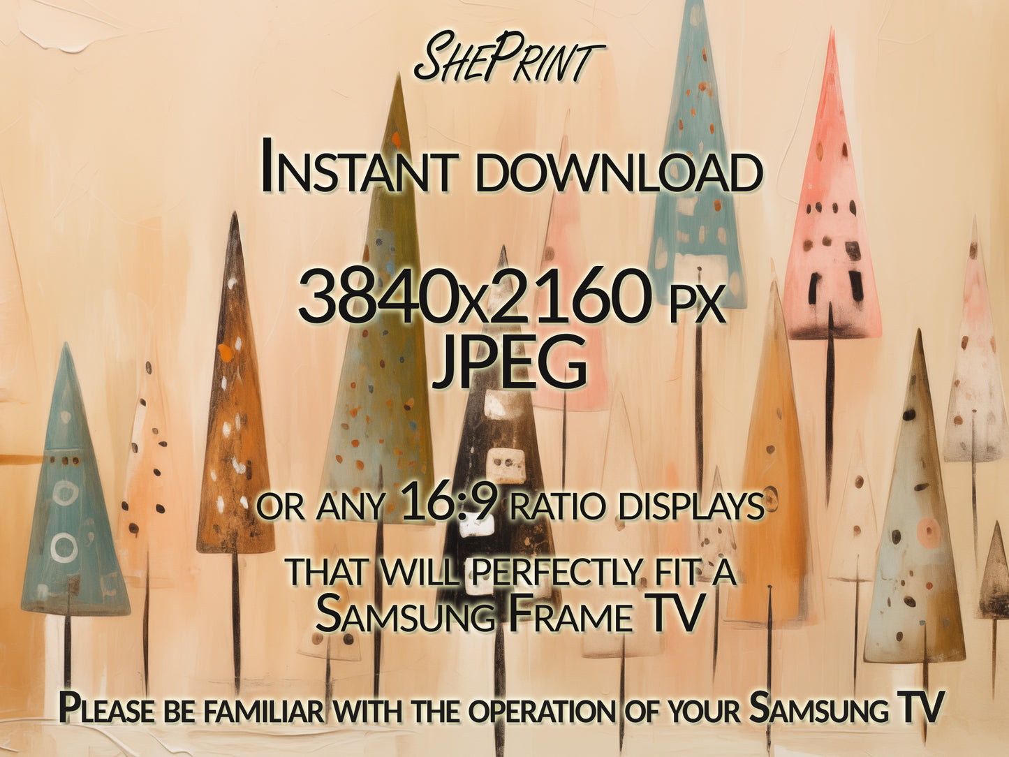 Christmas Trees Abstract Frame TV Art close up view