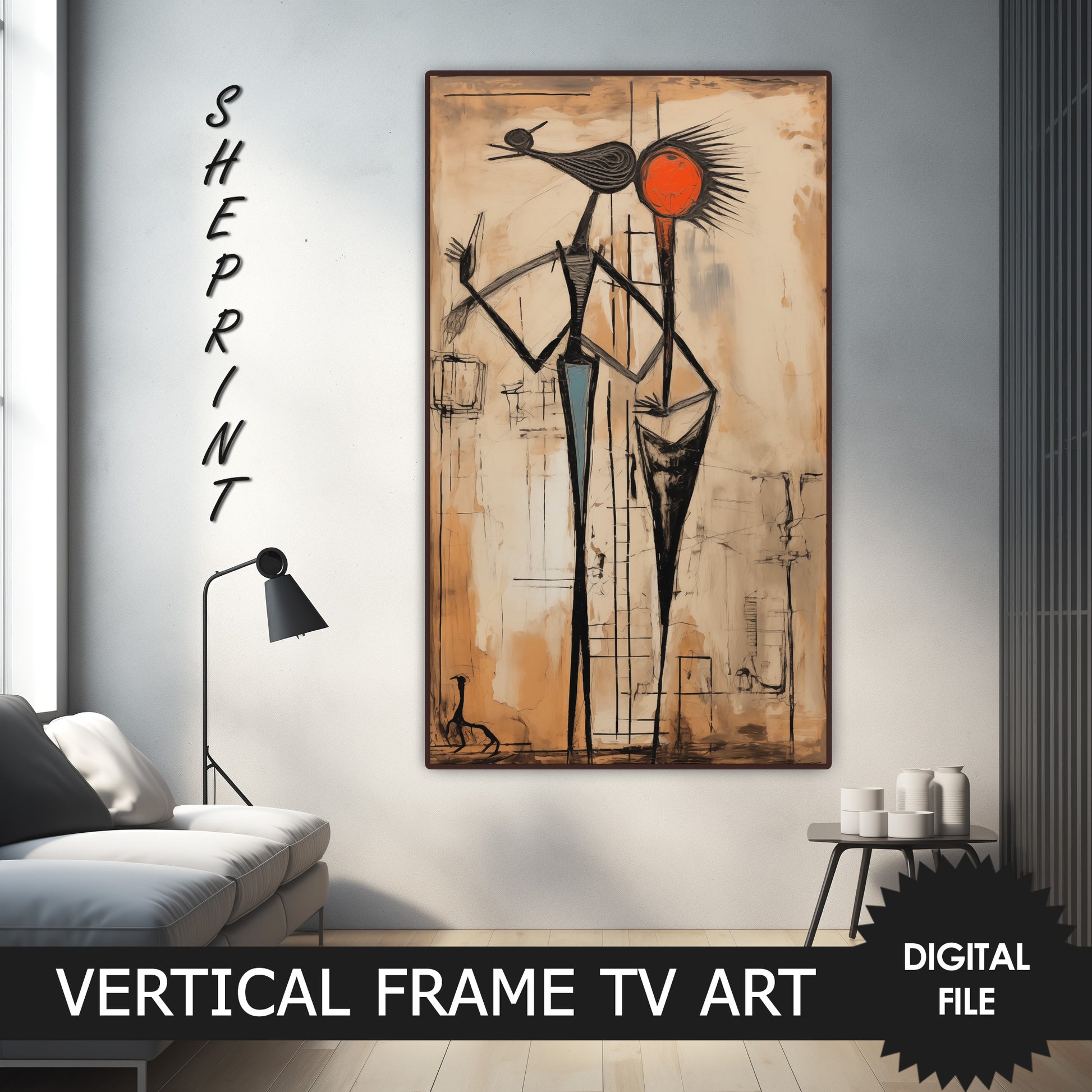 Vertical Frame TV Art, Couple Abstract Art, Oil Painting, Digital TV Art, JPEG Image, Instant Download preview on Samsung Frame TV when mounted vertically