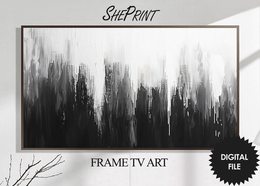 Frame TV Black and White Abstract Art, Dripping Paint preview on Samsung Frame TV