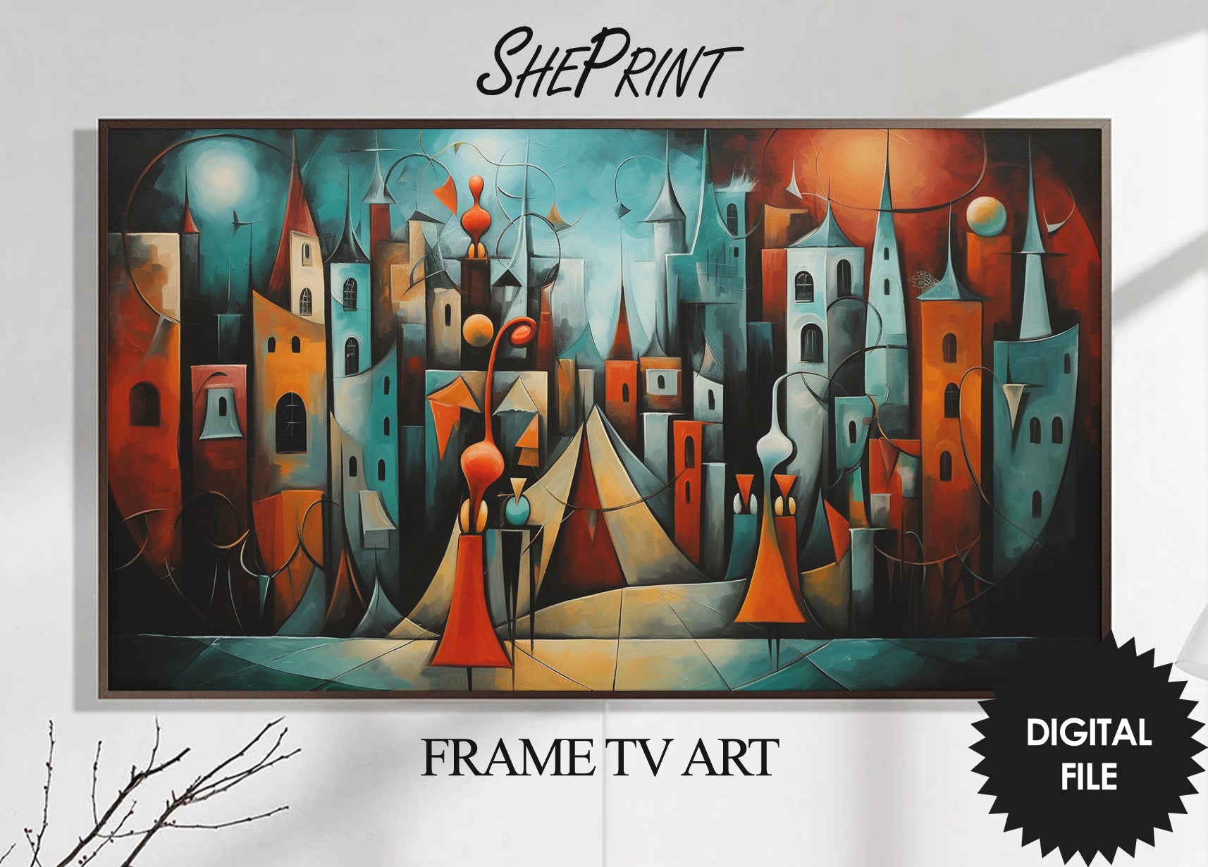 Abstract Halloween Town, Samsung Frame TV Art, Digital TV Art, Instant Download