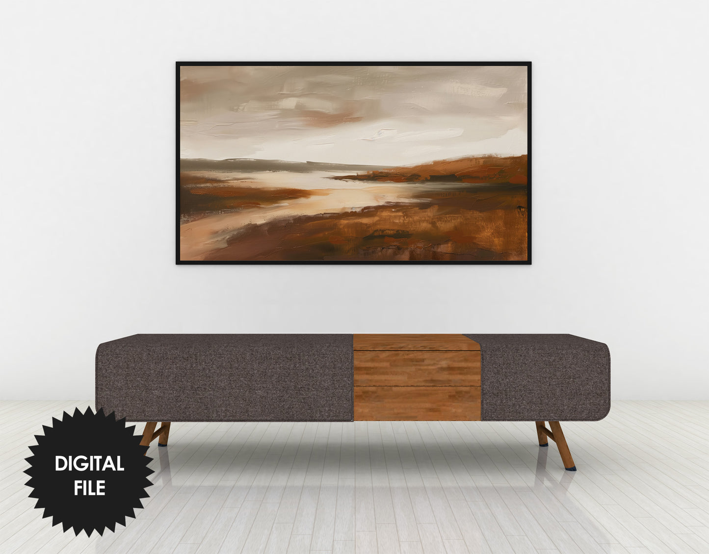 Earth Tones River Landscape Frame TV Art closer view