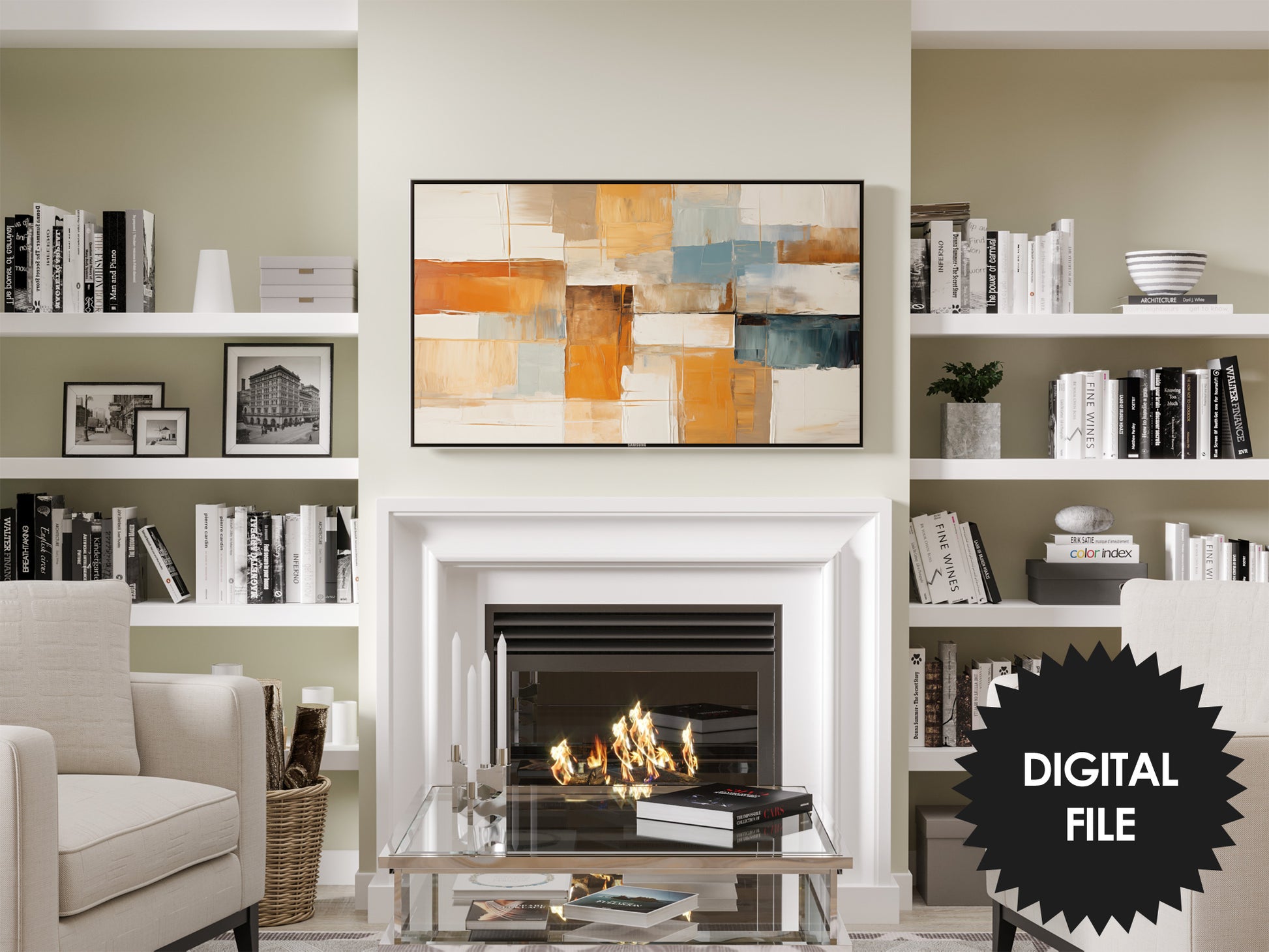 Vertical & Horizontal Frame TV Art. Preview image on Samsung Frame TV when mounted horizontally