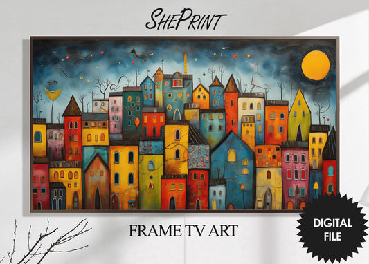 Samsung Frame TV Art | Colorful Abstract Night Town TV Art closer look