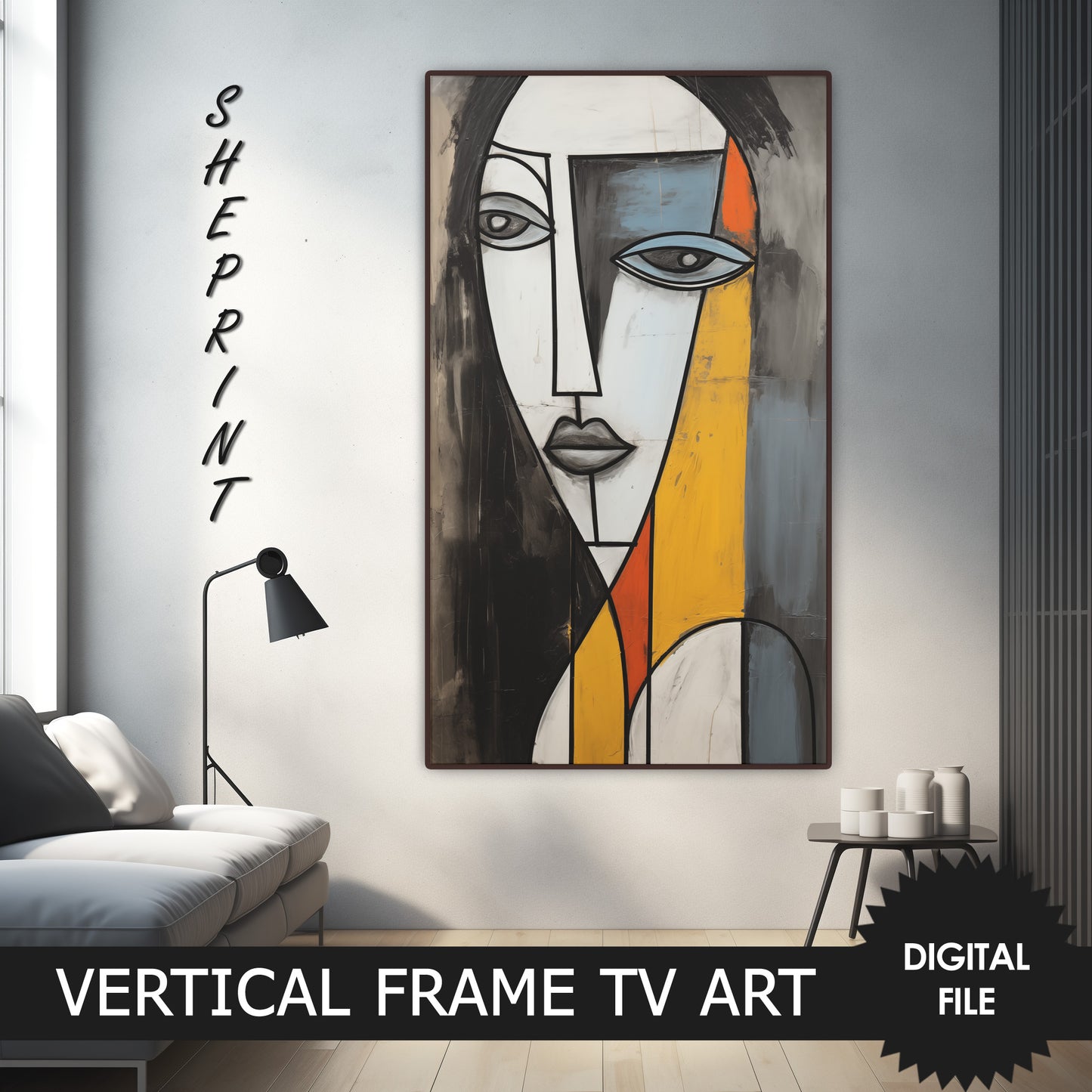 Vertical Frame TV Art, Abstract Portrait, Woman Face Oil Painting preview on Samsung Frame TV when mounted vertically
