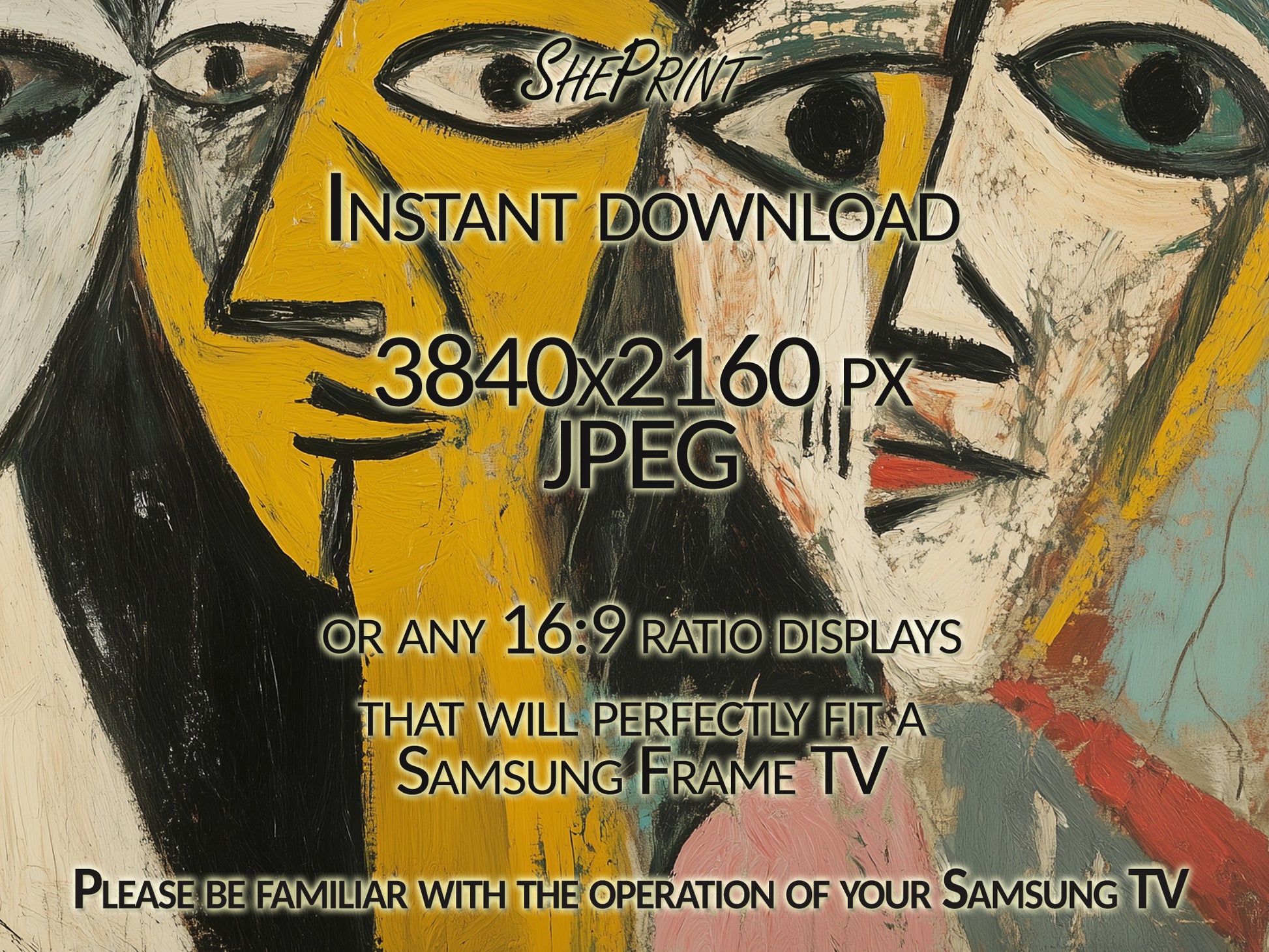 Cubist Women Samsung Frame TV Art | Abstract Oil Painting close up view
