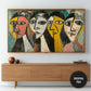 Cubist Women Samsung Frame TV Art | Abstract Oil Painting preview on Screen in living room