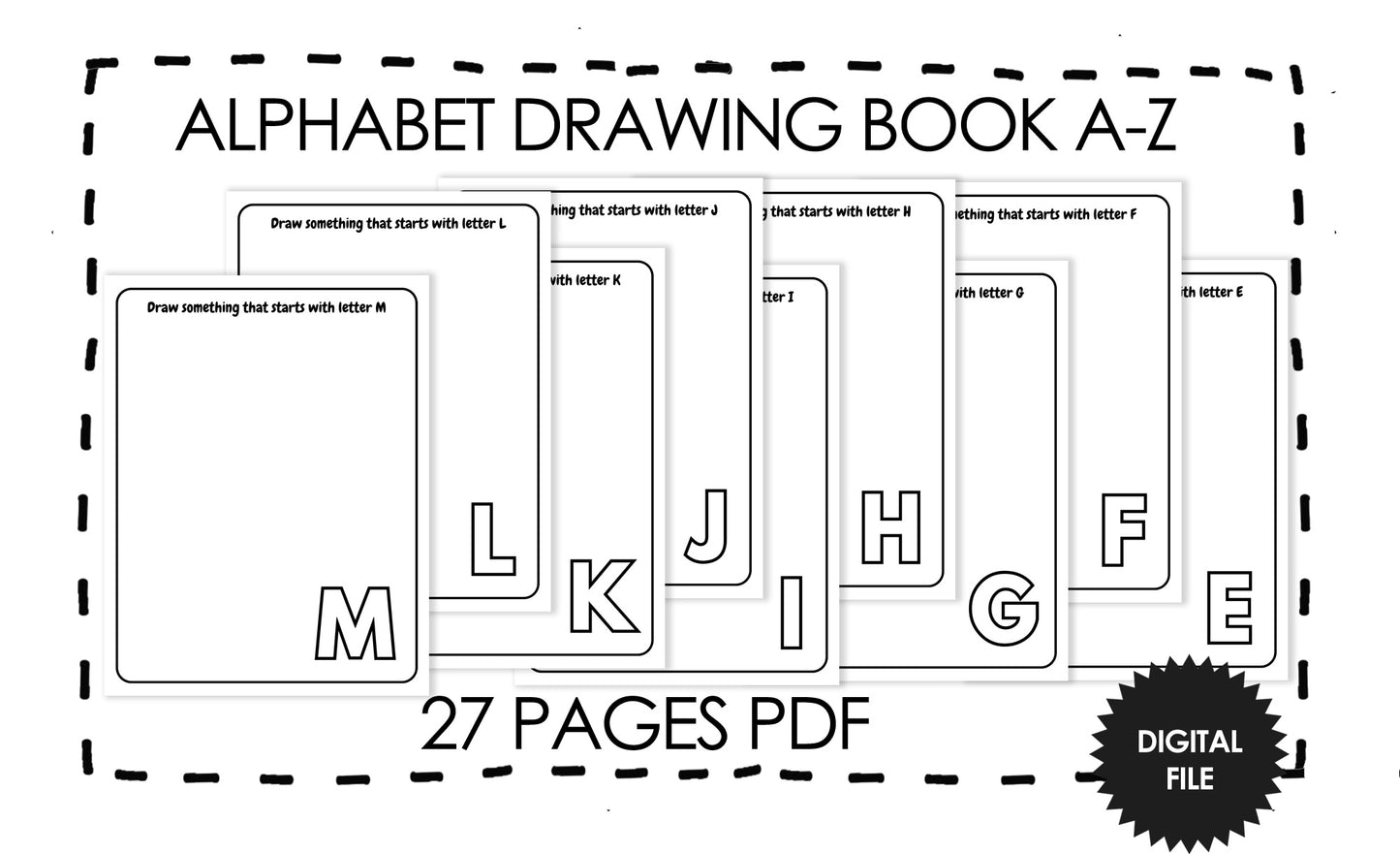 Alphabet Drawing Book A-Z, Alphabet Activities, For Kids and Teachers preview worksheet pages from e-m