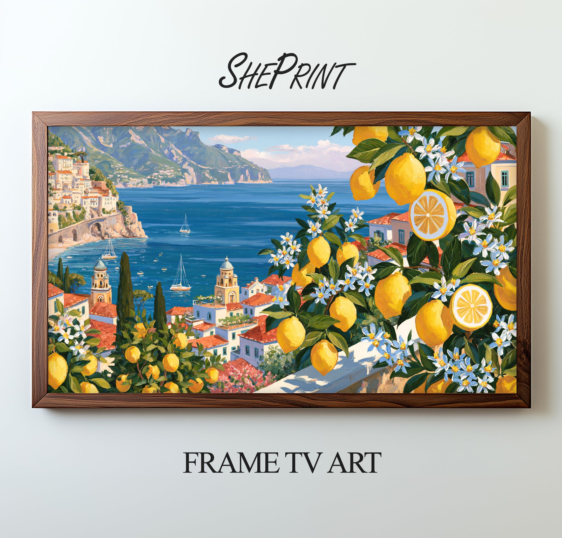 Amalfi Coast Lemons Frame TV Art | Summer Seascape | 3840x2160 pixels JPEG | Digital TV Art | Instant Download
