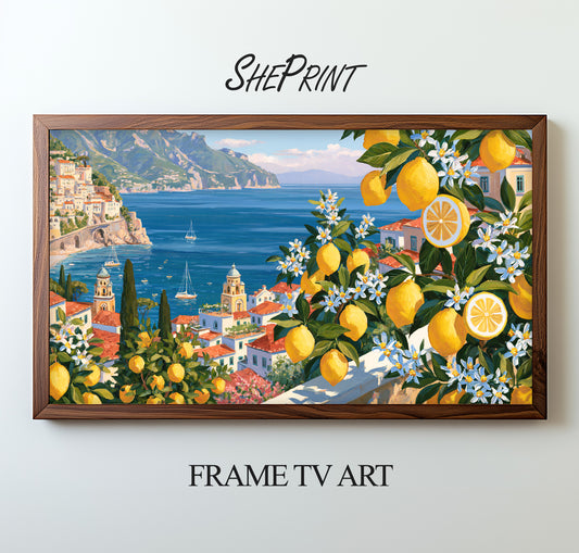 Amalfi Coast Lemons Frame TV Art | Summer Seascape | 3840x2160 pixels JPEG | Digital TV Art | Instant Download
