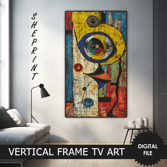 Vertical Frame TV Art, Art Brut Abstract Oil Painting, Outsider Art preview on Samsung Frame Tv when mounted vertically