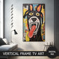 Vertical Frame TV Art, Happy Dog, Outsider Art, Raw Art Brut Oil Painting preview on samsung frame tv when mounted vertically