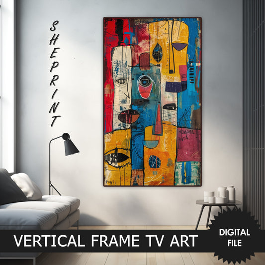 Art Brut Chaos Vertical Frame TV Art, Outsider Abstract Oil Painting preview