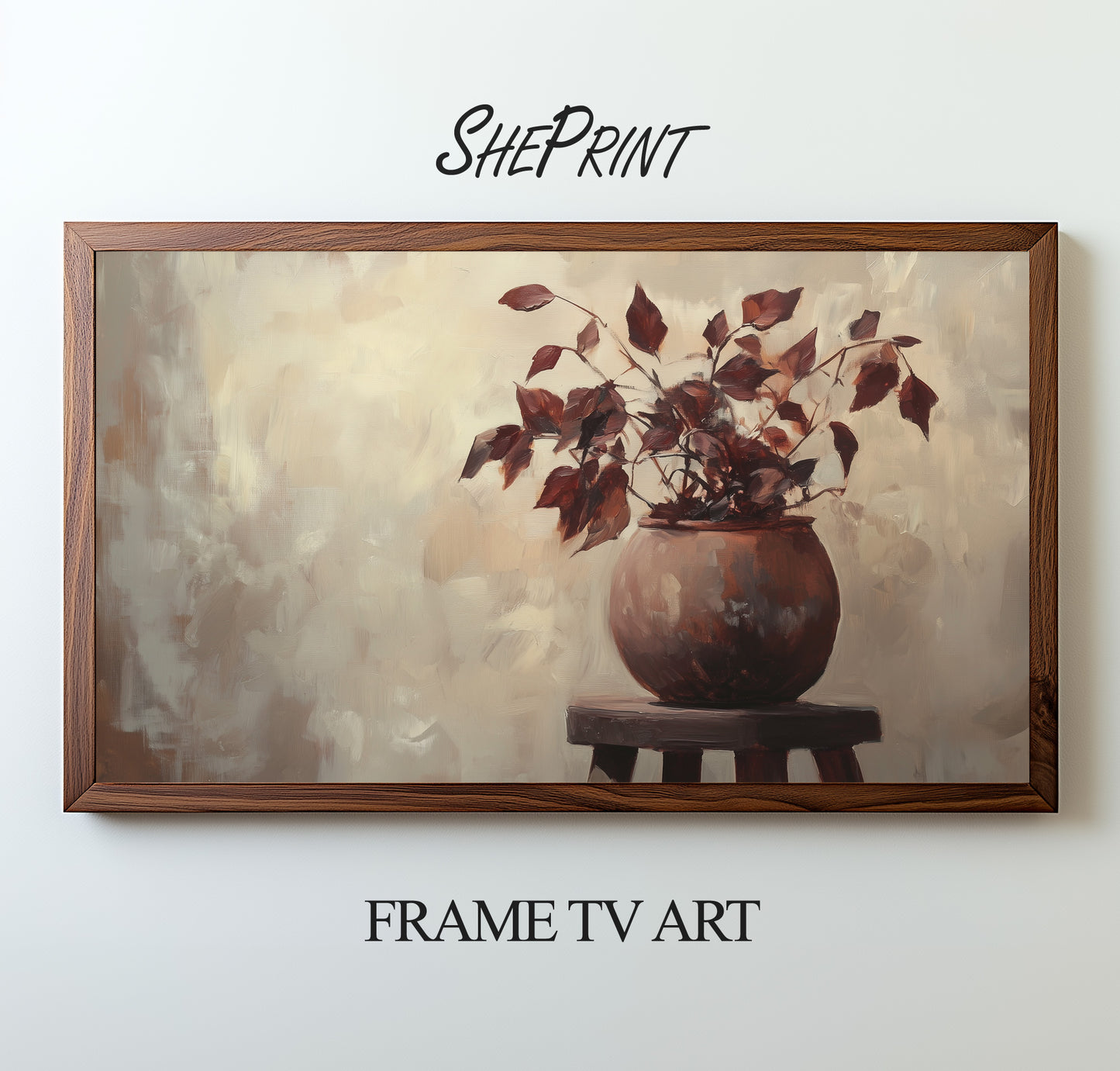 Samsung Frame TV Art, Fall Branches, Autumn Abstract Art, Burgundy Tones