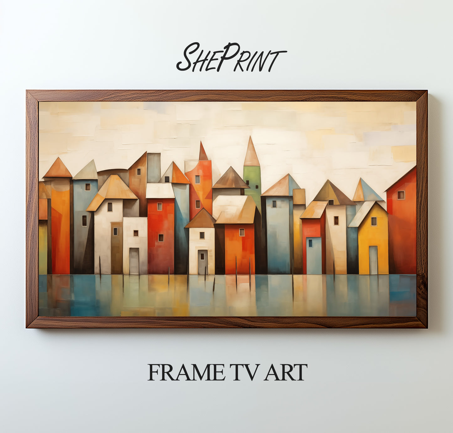 Samsung Frame TV Art | Autumn Town Cubist Abstract Art preview on screen
