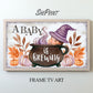 Baby Shower TV Display | "A Baby Is Brewing" Halloween Theme | Digital Download preview with light wood TV frame