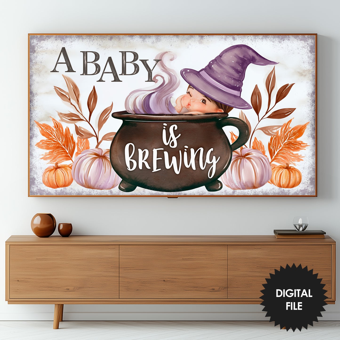 Baby Shower TV Display | "A Baby Is Brewing" Halloween Theme | Digital Download preview on screen